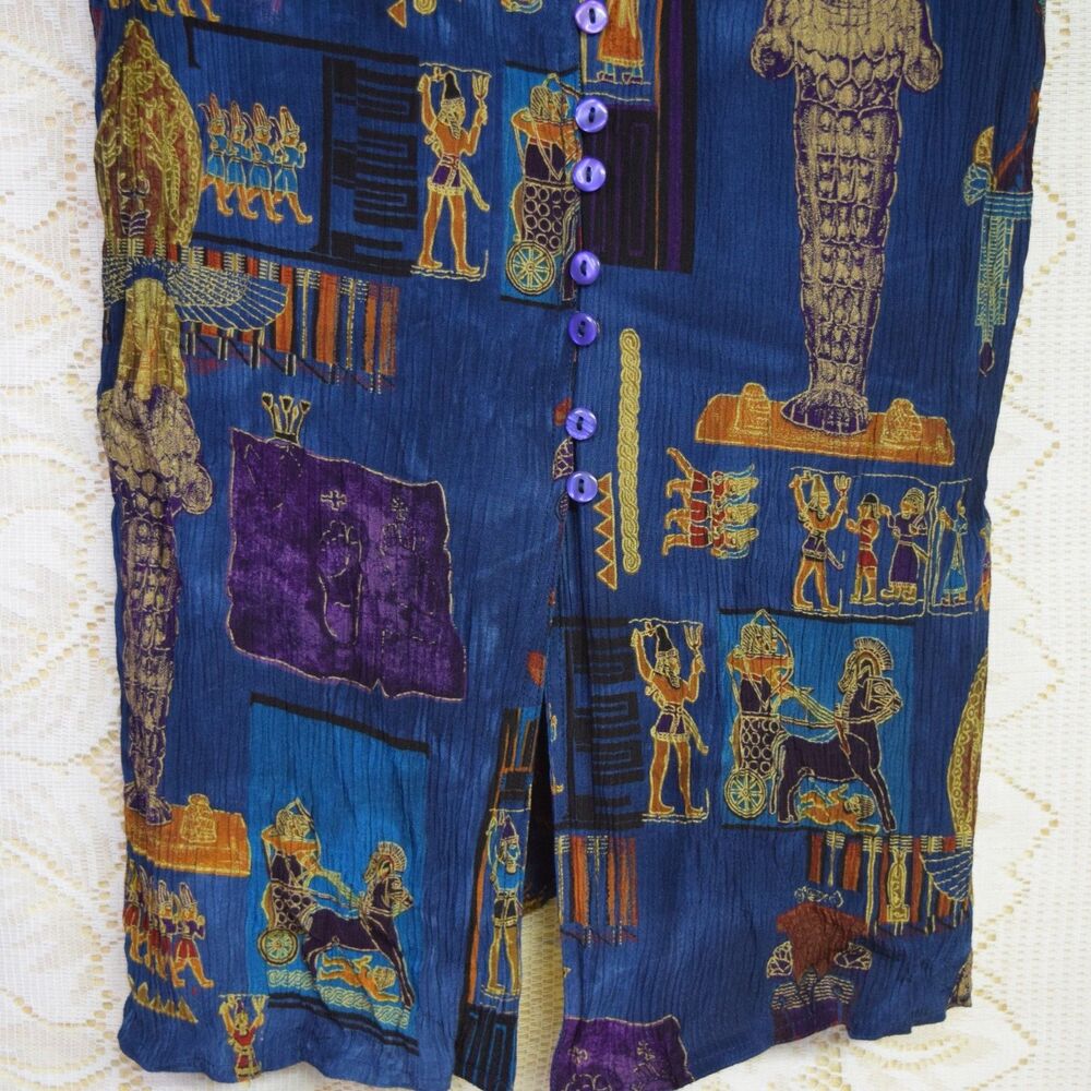 VTG 90s Womens Sz Sm Silk Blend Peker Collection Egyptian History Sarcophagus - Picture 3 of 9